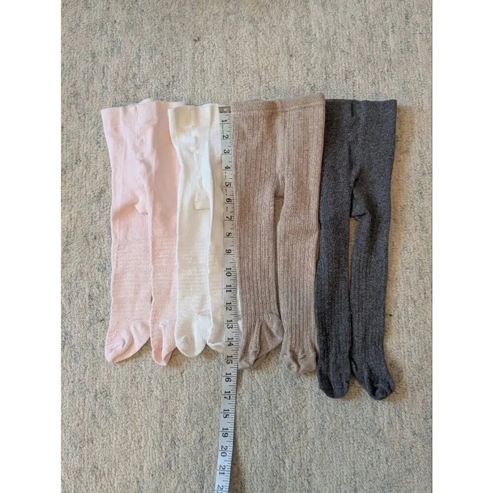 Kids Ribbed Tights Bundle - Pink, White, Beige, Charcoal